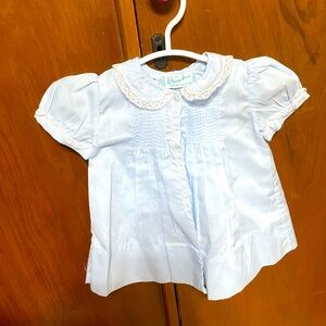 Nb blue smock dress with heirloom details